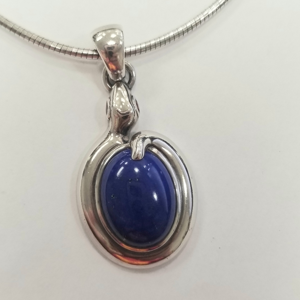 Amazing Kieselstein-Cord Sterling Silver Lapis and Ruby Eye Snake Pendant